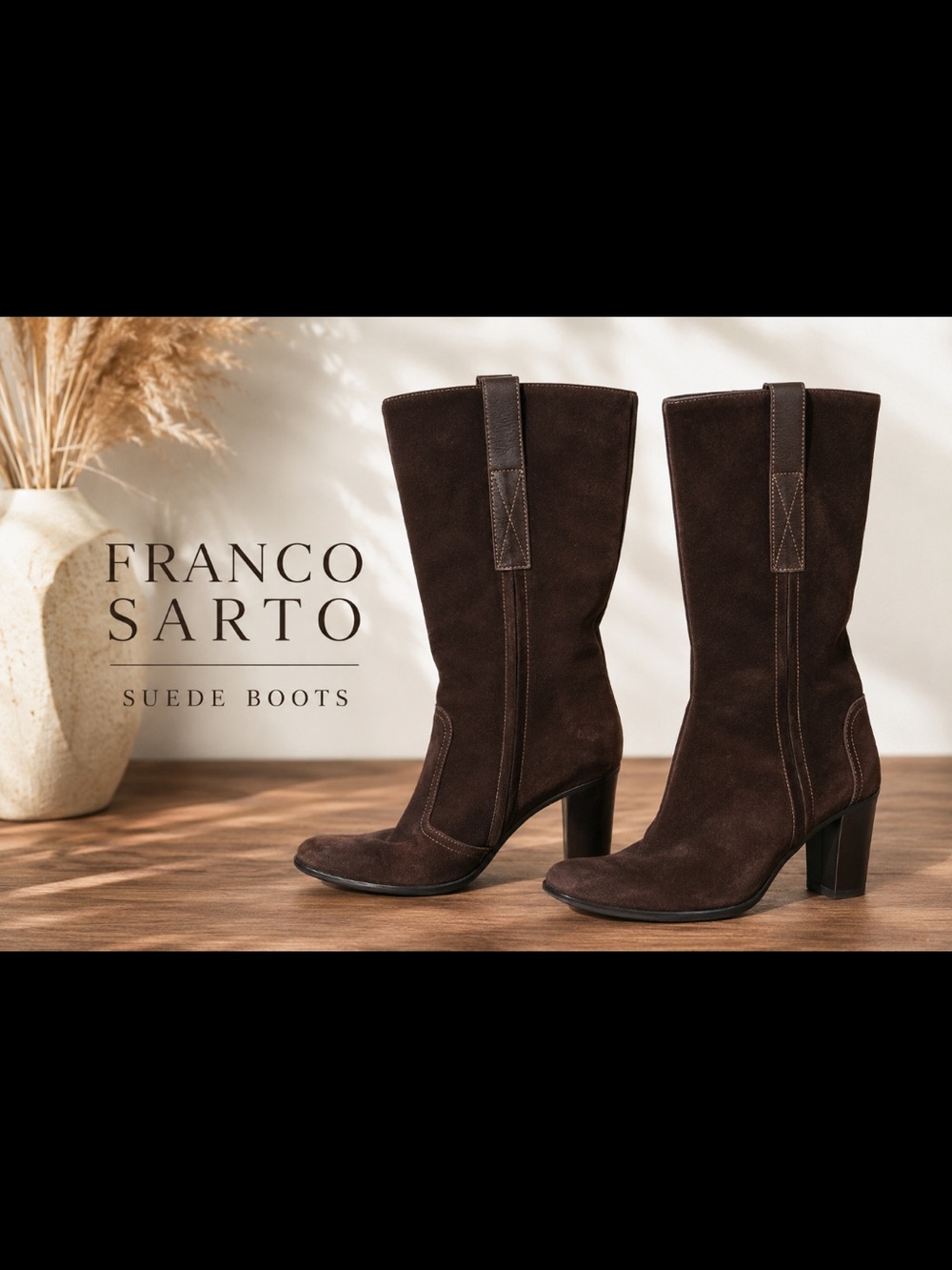 Franco Sarto Brown Suede Leather Mid Calf Boots – Women’s Size 6